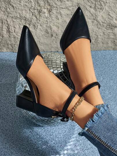 Women's Pointed Toe Suede Hollow Out Bowknot Chunky Heel Pumps, Versatile For Daily, Work, Business, Black, Plus Size