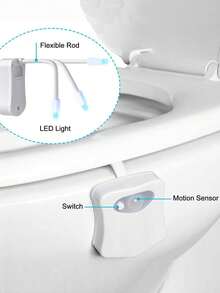 1pc Square Color-Changing Toilet Night Light, Motion Sensor Bathroom Lighting, Portable Illumination - Multicolor - View 7