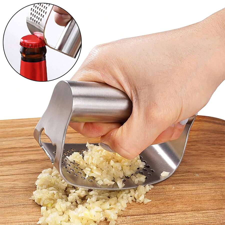 1PC Stainless Steel Garlic Press Squeezer Manual Garlic Ginger Rocker Crusher Garlic Cutting Mince Tools Kitchen Gadgets - Multicolor - View 1