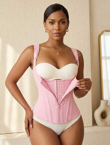 ZGQNBelle Shapewear Tummy Control For Women 15 Steel Bone Waist Trainer Vest Corset Tops Body Shaper Adjustable Straps Back Support Faja Garment - 粉色 - 查看 5