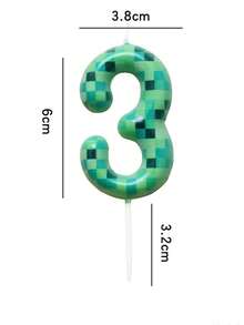 Minecraft 1支我的世界主题数字0-9生日蜡烛，创意派对绿色印花蜡烛 - 彩色 - 查看 15