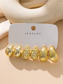 6-18pcs Luxury Gold Personalized Exaggerated CCB Earring Set - Yellow Gold - View 5