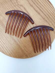 2支/包 纯色7齿休闲PS（聚苯乙烯）侧梳，适合日常佩戴，梳子，发梳 - 彩色 - 查看 7