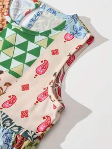 Robe d'été décontractée sans manches à col rond avec patchwork floral pour jeune fille, tissu respirant, doux et agréable à la peau, tenue de mode pour sports de plein air, vacances et fêtes, cadeau parfait - Multicolore - Voir 4