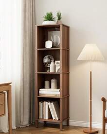 mit 4 Ebenen, Bücherschrank, Eckregal, Aufbewahrungsregal für Wohnzimmer, Büro und Schlafzimmer,Nussbaum - Nussbaum - Übersicht 6
