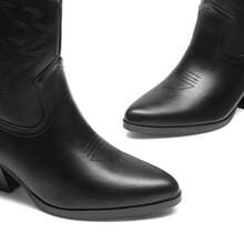 Women's Cowboy Ankle Boots Western Booties Low Heel Pointed Toe Cowgirl Boots - Toàn bộ màu đen - Xem 7