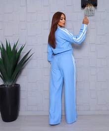 Women's Two-Tone Dress Set, Comfortable And Elegant For Travel, Chic Striped Outfit. - 淺藍色 - 查看 2