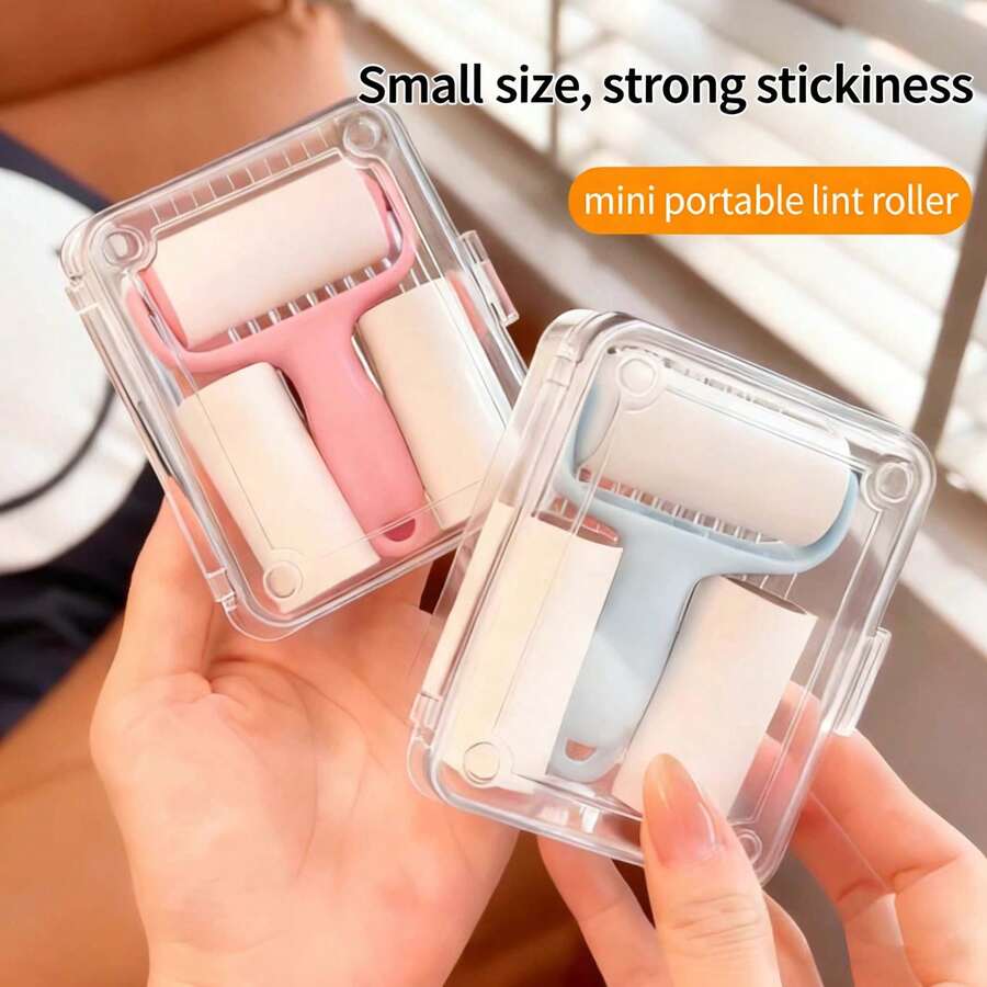 1 Set Practical Mini Lint Roller - Includes 1 Handle + 3 Refill Rolls, Strong Adhesive For Removing Pet Hair; Easy To Operate, Reusable Handle, No Electricity Needed - Suitable For Pets, Clothes, Carpets And Car Seats - Essential Item For Pet Owners - Solid Color - View 1