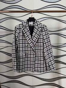 Women's Tweed Plaid Blazer,Casual Elegant Plaid Buttons On The Front Button. - Black - View 3