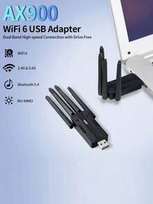 Tarjeta de red inalámbrica sin controlador, receptor USB de computadora de banda dual de alta velocidad WiFi6 de 5G - Negro - Ver 2