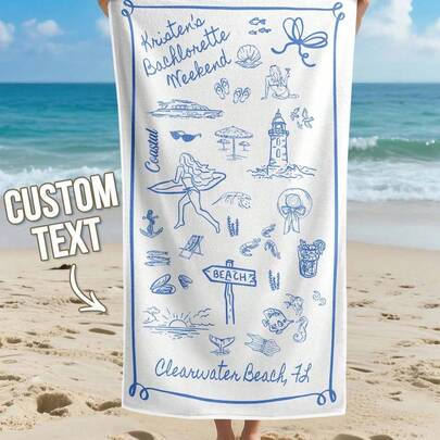 1pc Custom Name Beach Towel, Custom Beach Towel With Name, Custom Name Pool Towel, Personalized Name Beach Towel, Personalized Bath Towel, Gift Towel, 70*140cm, Letter Combination Beach Towel, Perfect For Bachelorette Parties, Travel, Vacation, Honey Moon, Idea Gift For Valentine's Day, Mother's Day, Father's Day, Birthdays, Or Anniversaries, Weddings, Best For Cuddling And Relaxing Moments, Unique Gift For Husband, Wife, Boyfriend, Girlfriend, Gift For Her/Him