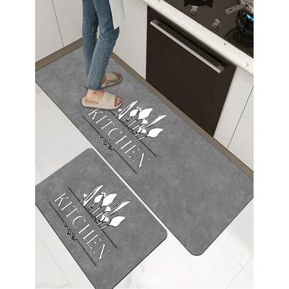 [HÀNG HOT!!!] 1 tấm thảm bếp bằng cao su mềm, dày 3.5mm, kiểu dáng tối giản, họa tiết đá cẩm thạch xám với hình ảnh dao nĩa trắng hoạt hình và chữ cái tiếng Anh, thảm thấm hút lớn, có thể cắt cho vừa kích thước bếp, chất liệu vải bề mặt, lớp xốp ở giữa, lớp cao su dưới cùng, thích hợp làm thảm bếp, trang trí bếp, trang trí đám cưới, trang trí nhà cửa, thảm phòng tắm, thảm lối vào, thảm phòng giặt, thảm hành lang, thảm phòng khách, v.v.