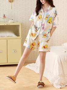 Gongdie 2pcs Disney Winnie The Pooh Women Pajama Set, 2026 Spring/Summer New Short Sleeve Loose Soft Breathable Sleepwear - Multicolor - View 11