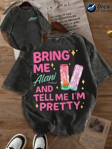 Printed-Shirt With Bring Me Alani And Tell Me I'Pretty Crew Neck, Short Sleeve, Double-Sided, Washed, Suitable Holidays, Going Out, Home, Outdoors, GiftsMinimalist Style  Sweatshirt - 黑色 - 查看 1
