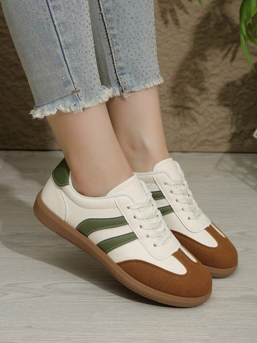 Women's Casual Sneakers, Flat, Lightweight, Comfortable Fitness Walking Shoes, Skateboarding Shoes - Green - View 1