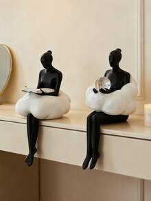 1pc Modern Gold & White Resin Sculpture - Elegant Lady Cloud Crystal Ball Decor | Living Room Bedroom Office Desk Bookshelf Decoration | Contemporary Home Decor, Aesthetic Room Styling, Art Lover Gift, Minimalist Desktop Ornament To Enhance Interior Design - A - View 6