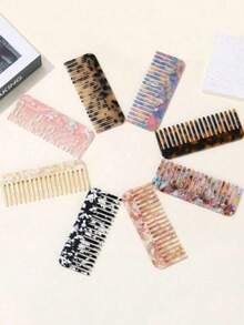 Acetate Comb With Anti-Static Marble Pattern, Ideal For Travel And Makeup - Multicolor - View 1