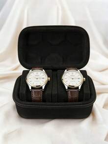 重型手表收纳盒，男女通用，防刮内衬，提手设计，适合居家、旅行、手表收藏，是送给男士和女士的理想礼物，设计紧凑，结构耐用，是手表配件、手表盒、手表收纳和家居整理的完美之选。 - 黑色 - 查看 16