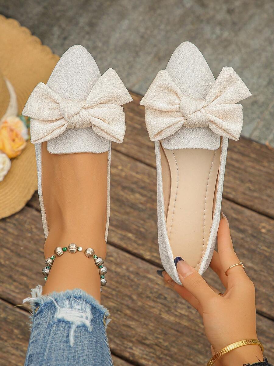 大码舒适软底尖头蝴蝶结女士平底便鞋，米色芭蕾舞鞋，优雅女鞋，乐福鞋，适合春季、夏季、日常、通勤、办公、休闲、散步等各种场合，四季皆宜，软底鞋，母亲节礼物