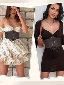 Đai eo co giãn cho nữ với mép chống cuộn, làm phẳng bụng, dây điều chỉnh eo, phụ kiện thời trang, phụ kiện đai nịt eo mặc hàng ngày, cosplay, tiệc, sự kiện, thắt lưng đen vintage, quần áo tập gym, thiết bị tập luyện giảm cân cho nữ - màu đen - Xem 4