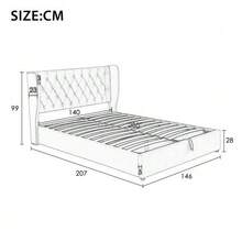 Upholstered Bed, Ear-Shaped, In Velvet, With Large Buttoned Seams, Double Bed 140 X 200 Cm, Functional Hydraulic Bed With Slatted Base And Storage Space, Bed Base Covered In Stain-Resistant Velvet, Beige - Apricot - View 6