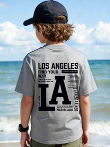 This Casual Gray Round Neck T-Shirt Is Specially Designed For Older Children, Featuring A Creative Letter Graphic, Suitable For Both Boys And Girls. It's Great For School, Shopping, Daily Wear, And Vacations. Not Only Suitable For Everyday Wear, But Also An Excellent Gift For Friends And Family. - Grey - View 3
