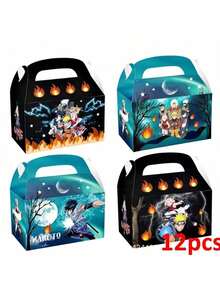 12pcs Party Favors Birthday Party Decorations Paper Gift Bags Handle Candy Box Handheld Paper Box Gift Anime Narutos Gift Bag Kraft Paper Flat Mouth Bag Sticker Set Birthday Party Gift Candy Box Set Party Supplies - A - View 14