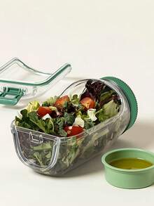 1 pieza Recipiente para ensalada, de gran capacidad, a prueba de fugas, con apertura lateral portátil y a prueba de fugas, con contenedor incorporado para condimentos, reutilizable, caja de almuerzo portátil, adecuado para oficina, picnic y viajes. Artículo de uso doméstico y diario. - Multicolor - Ver 3