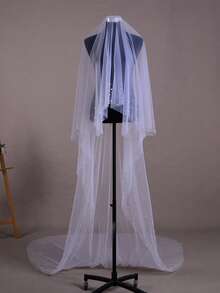 1 pièce Voile de mariée perlé à double couche, tulle de haute qualité doux, longueur cathédrale voile de mariage Waltz - A - Voir 18