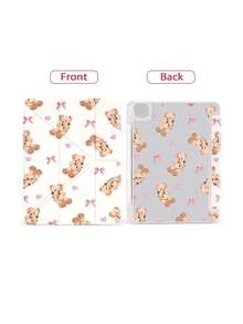 1pc Teddy Bear Plush Doll & Bow Pattern Tablet Protective Case, New Y-Fold Design, Multi-Angle Stand, Double-Sided Printed, Compatible With 10.2", Pro 11" 2020/2021/2025 11th Gen, Mini 6/7, Anti-Drop, Pencil Slot, Sleep/Wake Support, A Great Gift For Tablet Users - Multicolor - View 8