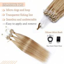 Straight Micro Loop Real Human Hair Extensions Microlink Micro Ring Link Hair For Women 30g/Pack 30 Strands Micro Beads Hair Extensions Silk Straight Human Hair Extensions - S18/613 - 查看 2