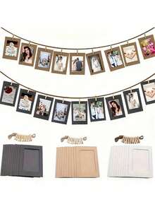 一套纸质照片横幅，可悬挂于墙上，适用于婚礼、周年纪念、生日、节日派对、家居装饰、桌面DIY装饰（含10个相框、10个夹子和细绳）、圣诞节、家居摆设 - 1套 - 查看 4