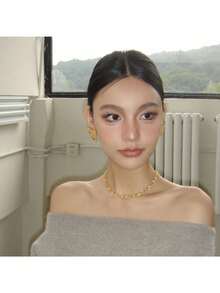 1件装奢华几何吊坠项链，是圣诞礼物、婚礼、宴会和其他特殊场合的理想之选（不含包装盒） - 金色 - 查看 3