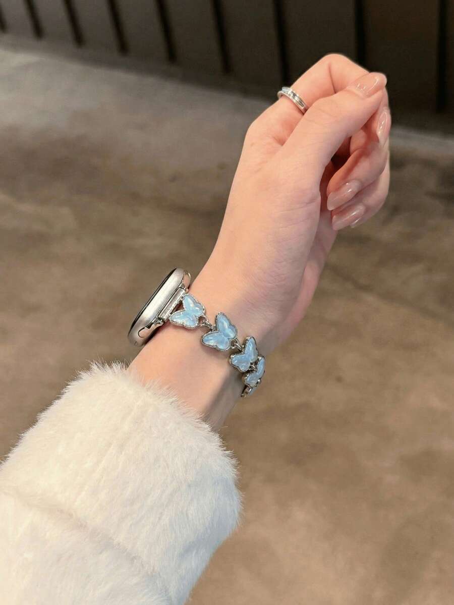 1 条女士镀金蝴蝶表带，兼容 38/40/41/42/44/45/46/49 毫米表盘，兼容 Ultra/SE10/9/8/7/6/5/4/3/2/1 型号。 - 藍色 - 查看 1