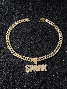 1pc Men's Fully Iced-Out Hip Hop Cuban Link Chain With English Letter Pendant Necklace - Style a - View 5