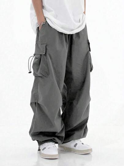加大码男士工装阔腿裤，多口袋功能性宽松卷边高街休闲裤