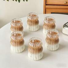 1个/6个装不对称造型玻璃杯，创意波浪纹咖啡杯，可爱茶杯，适用于冰咖啡、果汁、啤酒，现代咖啡杯，可重复使用饮用容器，夏季旅行玻璃杯套装，婚礼饮品杯 - 透明 - 查看 12