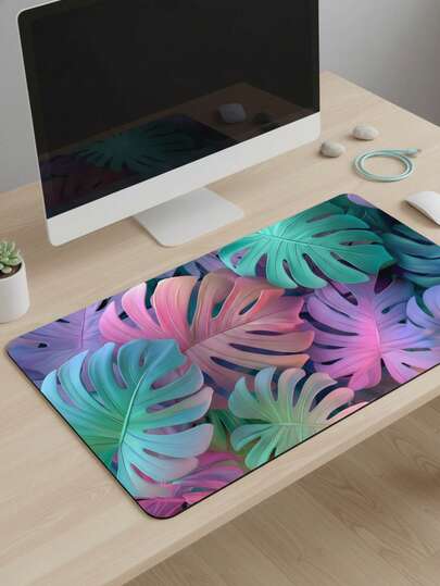 Large Size Waterproof Non-Slip Smooth Cloth Surface Neon Gradient Turtle Shell Bamboo Leaf Pattern Mouse Pad, Also Suitable As Keyboard Pad, Desk Mat Or Book Stand, Suitable For Gamers, Office And Dorm Use, Compatible With Mouse And Trackball, Great Gift For Gamers