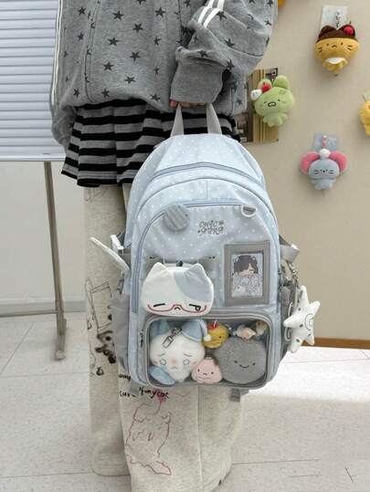 Women's Mini Backpack, Cute Transparent Backpack, College Student Mini Backpack, DIY Badge Display Board, Nylon Campus Style Backpack, New Product, Back-To-School Gift/Animation/Concert Fan Backpack, Girl Style