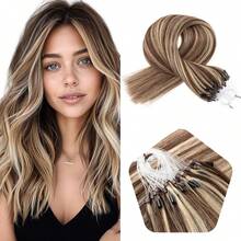 Straight Micro Loop Real Human Hair Extensions Microlink Micro Ring Link Hair For Women 30g/Pack 30 Strands Micro Beads Hair Extensions Silk Straight Human Hair Extensions - S4/27 - 查看 6