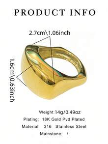 1 pieza Anillo de mujer de moda casual con diseño asimétrico trapezoidal, material de acero inoxidable 316, acabado chapado al vacío en oro de 18K, duradero, resistente al agua y que no se desvanece - Anillo trapezoidal irregular para mujer - Ver 2
