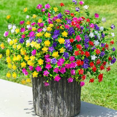 24支人造户外花卉喷雾，抗紫外线，防褪色，塑料仿黄杨灌木，适用于花园、露台、门廊、花盆、家居、婚礼、农舍悬挂装饰