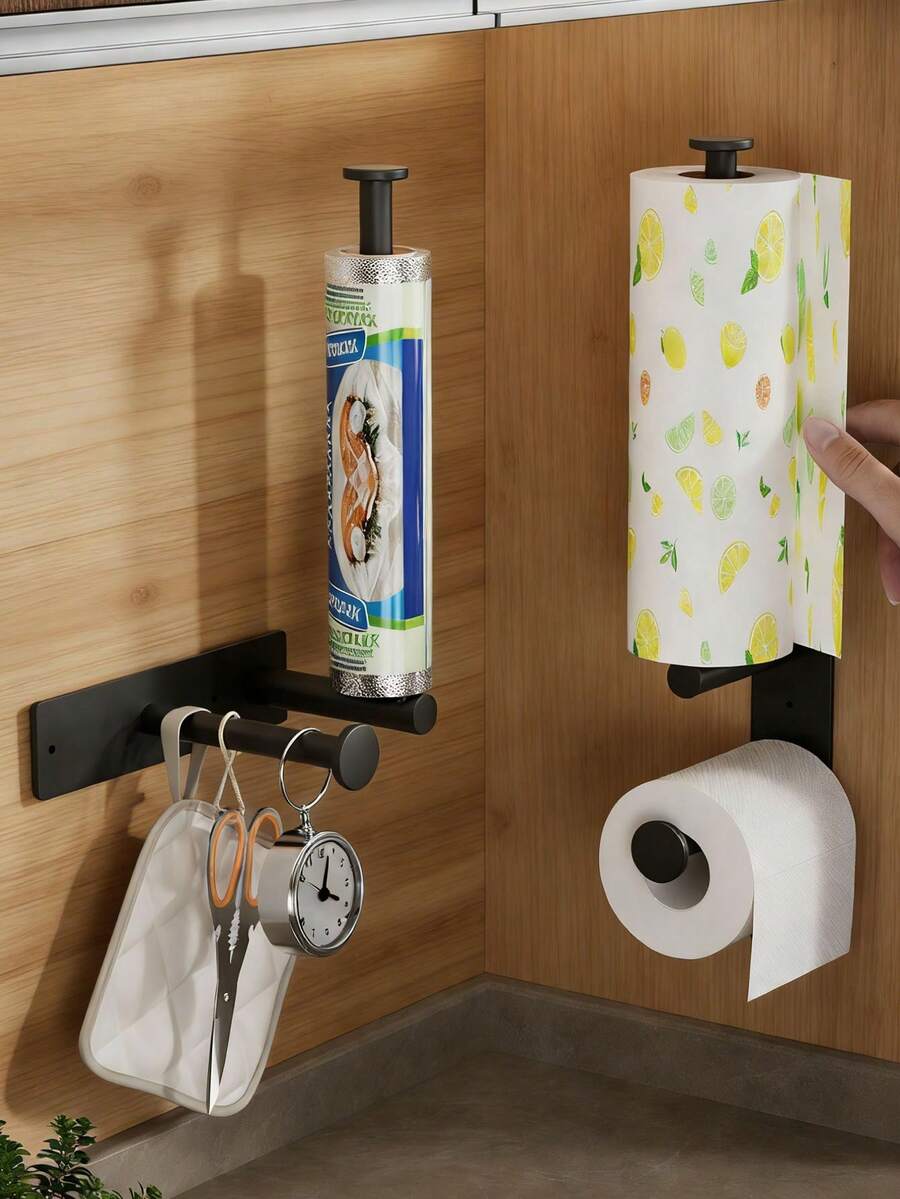 1Pc Maximize Your Kitchen Space With Versatile Wall-Mounted Organizer. Designed For Small Apartments, The Modern Matte Black Finish Adds A Touch Of Elegance To Any Kitchen,. Easy To Install And Use - Multicolor - View 1