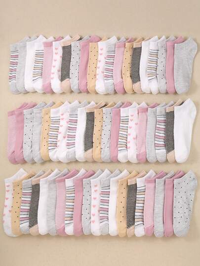 20双儿童船袜，儿童短袜，运动袜，条纹、波点、爱心图案，透气柔软舒适，适合日常穿着，适合1-16岁男孩女孩，是送给孩子的绝佳礼物