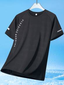 Women's Quick Dry Raglan Sleeve Active T-Shirt With Reflective Detail, Casual Letter Print Everyday & Workout Tee - Black - View 5