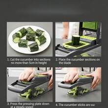 [Vegetable Slicer] 14-In-1 Vegetable Chopper,Professional Onion Chopper, Multi-Functional FoodChopper, Kitchen Vegetable Slicer And Dicer, VegetableChopper With 8 Blades, Carrot Chopper With ContainerFather Gift - Green - View 3