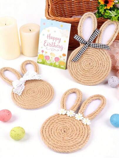 1 pieza Posavasos de Conejito de Pascua, Posavasos de Conejito de Cuerda de Cáñamo Estilosos y Lindos, Decoración de Mesa de Pascua, Posavasos Divertidos para Bebidas, Almohadilla Aislante del Calor, Posavasos Retro, Vajilla, Accesorios de Mesa, Decoración del Hogar, Adecuado para Restaurantes, Salas de Estar, Cafeterías, Bares, Regalo Perfecto de Pascua, Regalo de Cumpleaños, Regalo de Fiesta, Regalo de Vacaciones