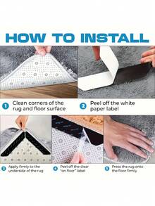 20 piezas de cinta para alfombras, sujetadores y almohadillas antideslizantes para alfombras, fijadores de esquinas lavables y extraíbles con doble cara anti-enrollamiento, adecuados para pisos de madera y superficies de baldosas/cerámica - Ver 5