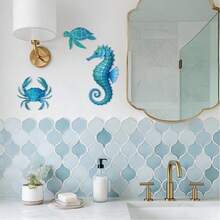 1/3 món đồ trang trí tường hình cá ngựa, rùa biển xanh, cá ngựa, cua, tranh nghệ thuật trang trí tường chủ đề biển cả, hàng hải cổ điển, đồ trang trí nhà cửa, nhà ven hồ, phòng ngủ, phòng tắm. - màu xanh da trời - Xem 6