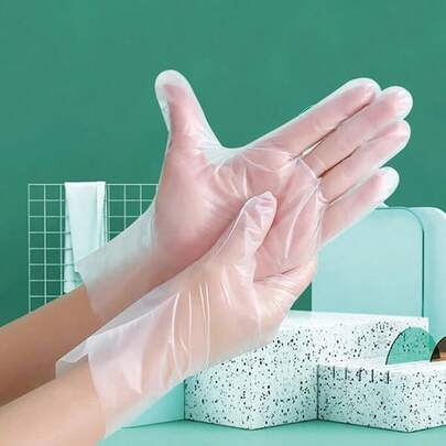 50pcs(Box)/100pcs(Box)Protective, Transparent, Thickened TPE Disposable Gloves, Tough And Tear-Resistant, Suitable For Kitchens, Restaurants, And Outdoor Barbecues, Used For Washing Vegetables, Serving Food, And Washing Dishes.